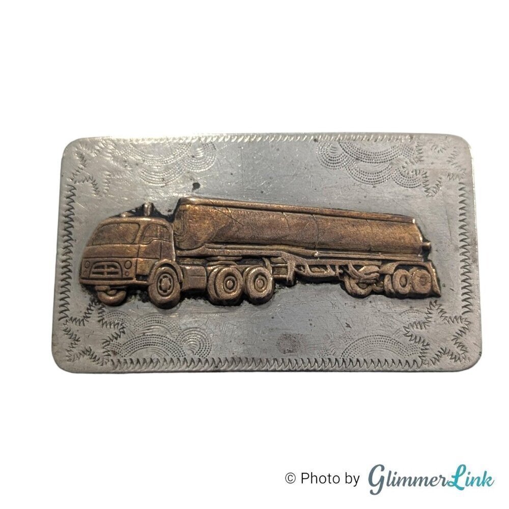 Vintage 18 Wheeler Fuel Truck Two Tone Nickel Silver Belt Buckle